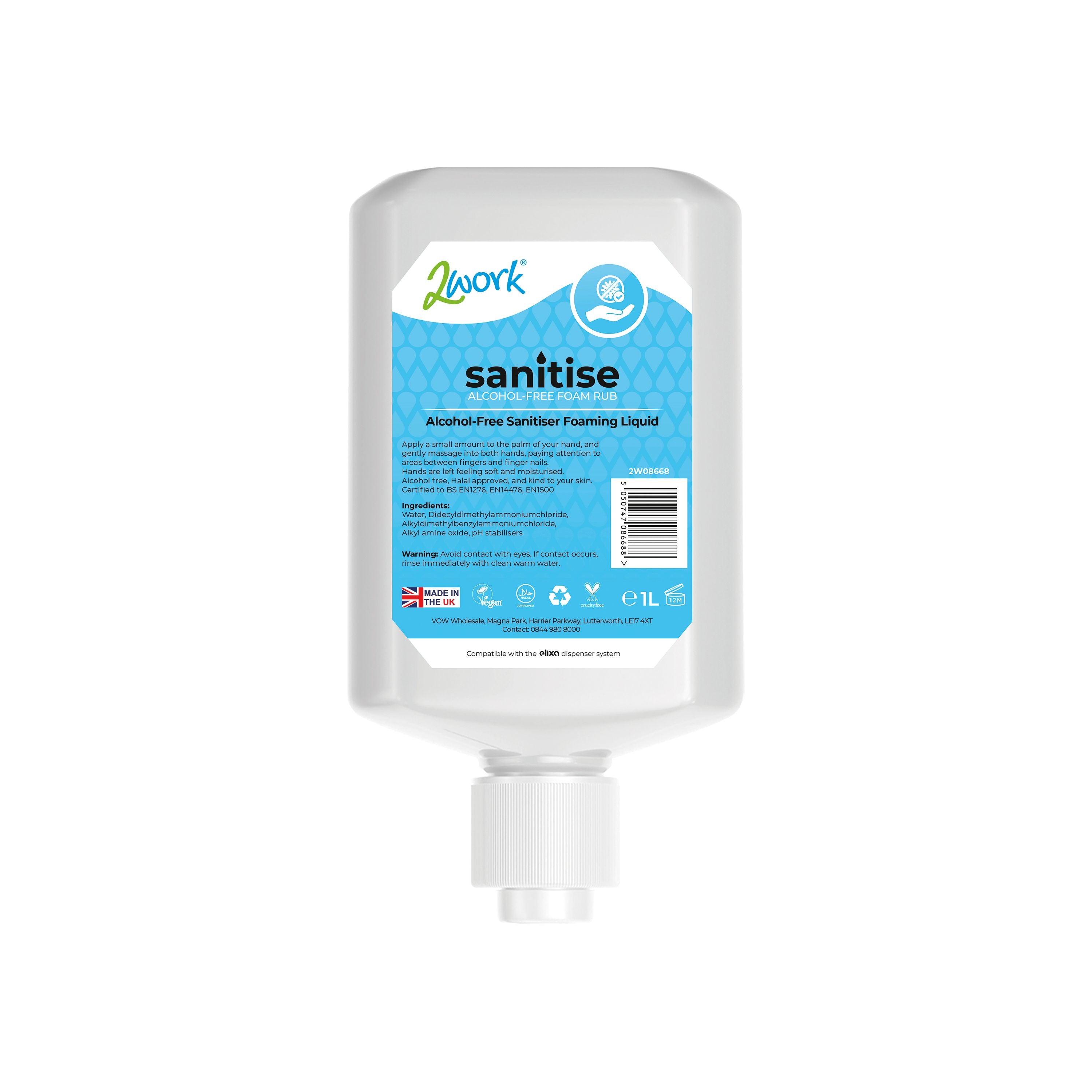 2WORK Sanitise Foam Rub Liquid Alcohol-free 1L – (Pack of 6)