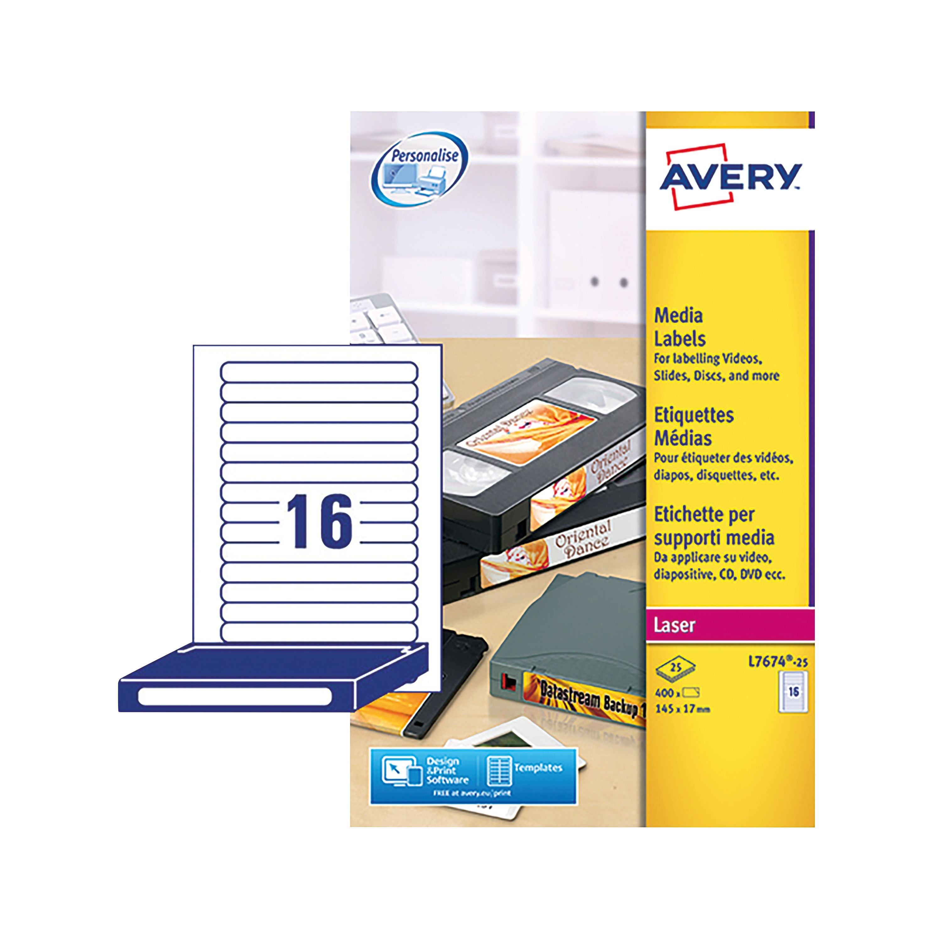 Avery Video Spine Label 145x17mm 16 Per Sheet White – (Pack of 400)