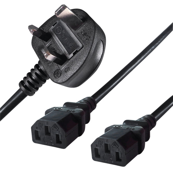 Connekt Gear 2.5m Mains Splitter Cable Plug To 2 C13 Sockets 27-0115b