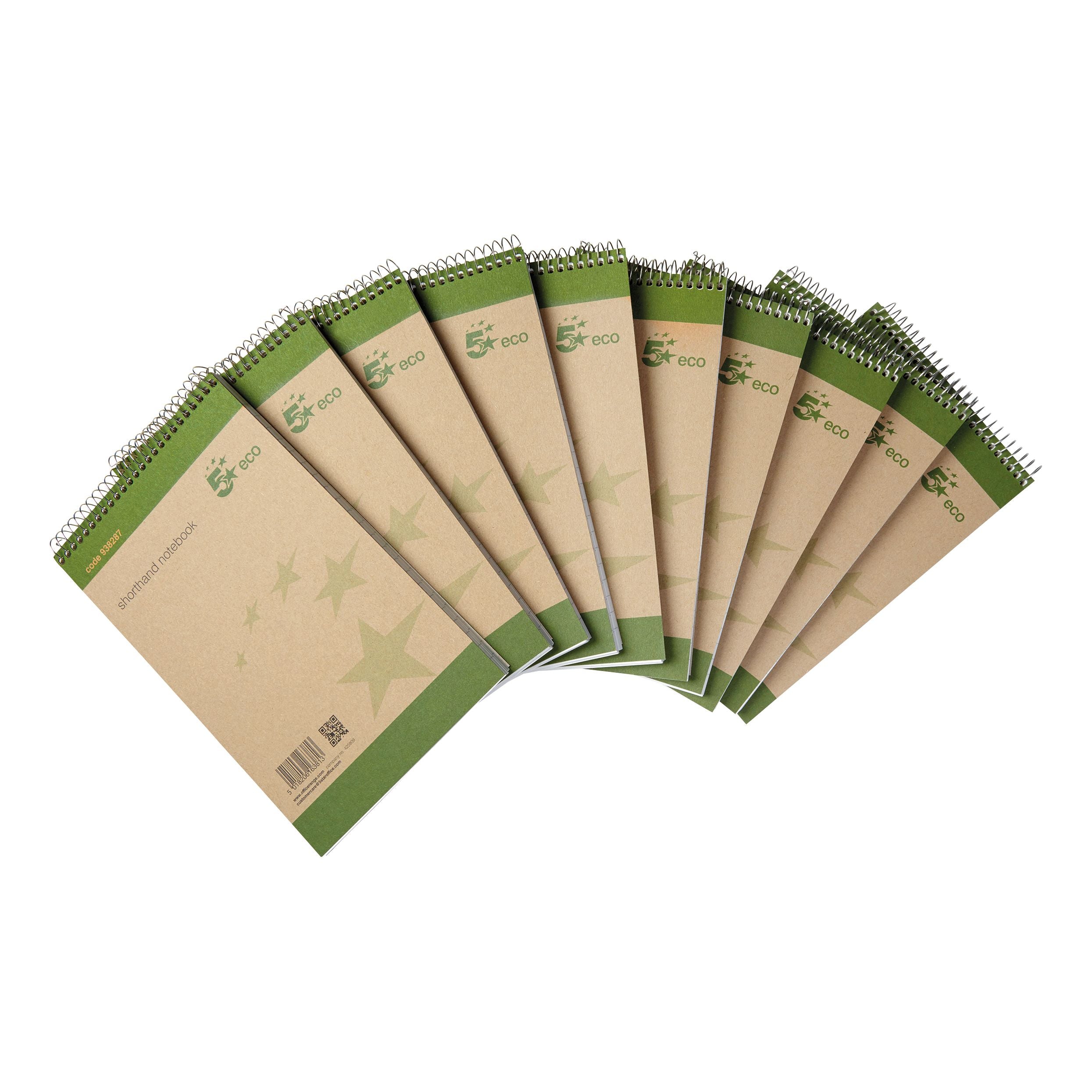 5 Star Shorthand Pad Wirebound 70gsm Ruled 160pp 127x200mm Green/Buff – (Pack of 10)