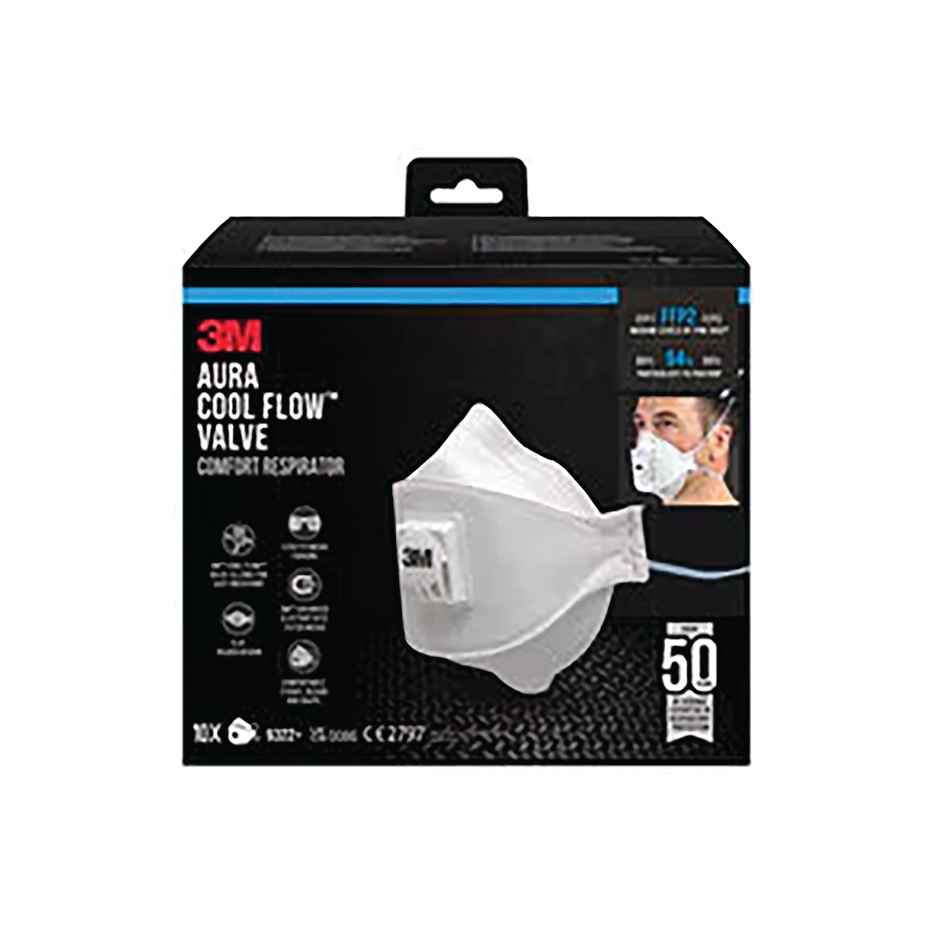 3m Aura Comfort Cool Flow Particulate Respirator Ffp2 Valved X10 (pack Of 12) 9322