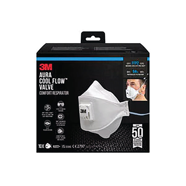 3m Aura Comfort Cool Flow Particulate Respirator Ffp2 Valved X10 (pack Of 12) 9322