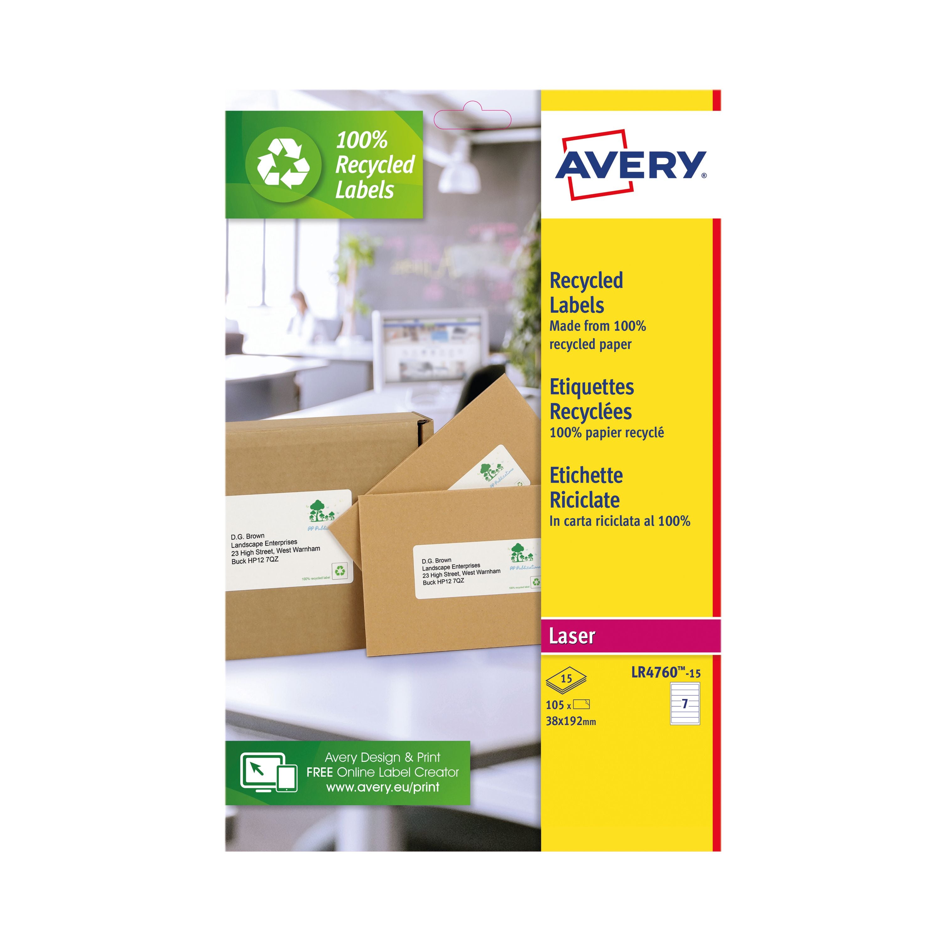Avery Recycled Ring Binder Label 7/sheet White – (Pack of 105)