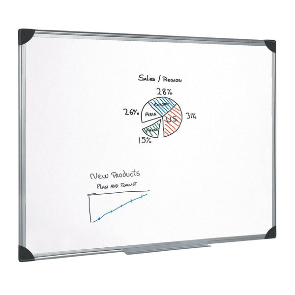 5 Star Office Whiteboard Drywipe Magnetic With Pen Tray And Aluminium Trim 1800x1200mm