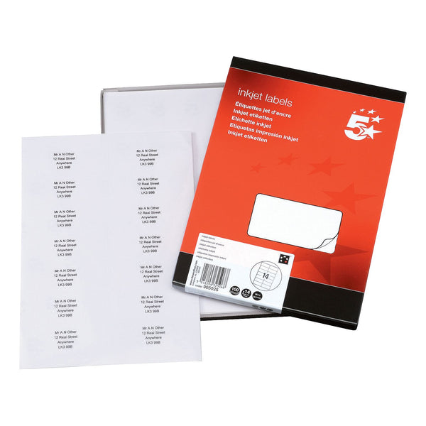 5 Star Office Addressing Labels Inkjet 99.1x38.1mm White (pack Of 1400)
