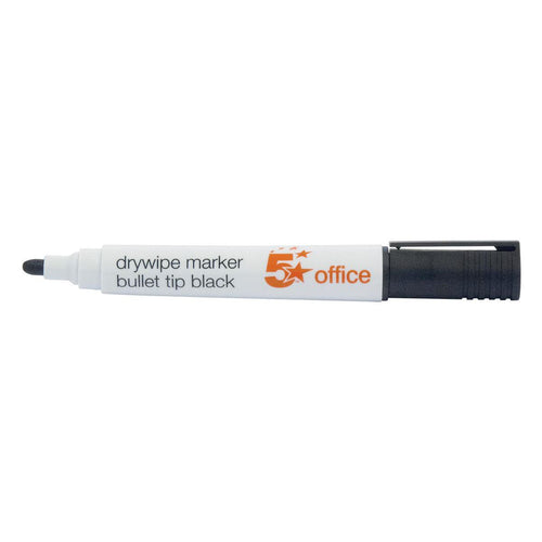 5 Star Office Drywipe Marker Xylene/Toluene-free Bullet Tip 3mm Line Black – (Pack of 12)