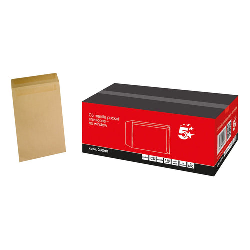5 Star Office Envelopes Pocket Self Seal 115gsm C5 229x162mm Manilla – (Pack of 500)