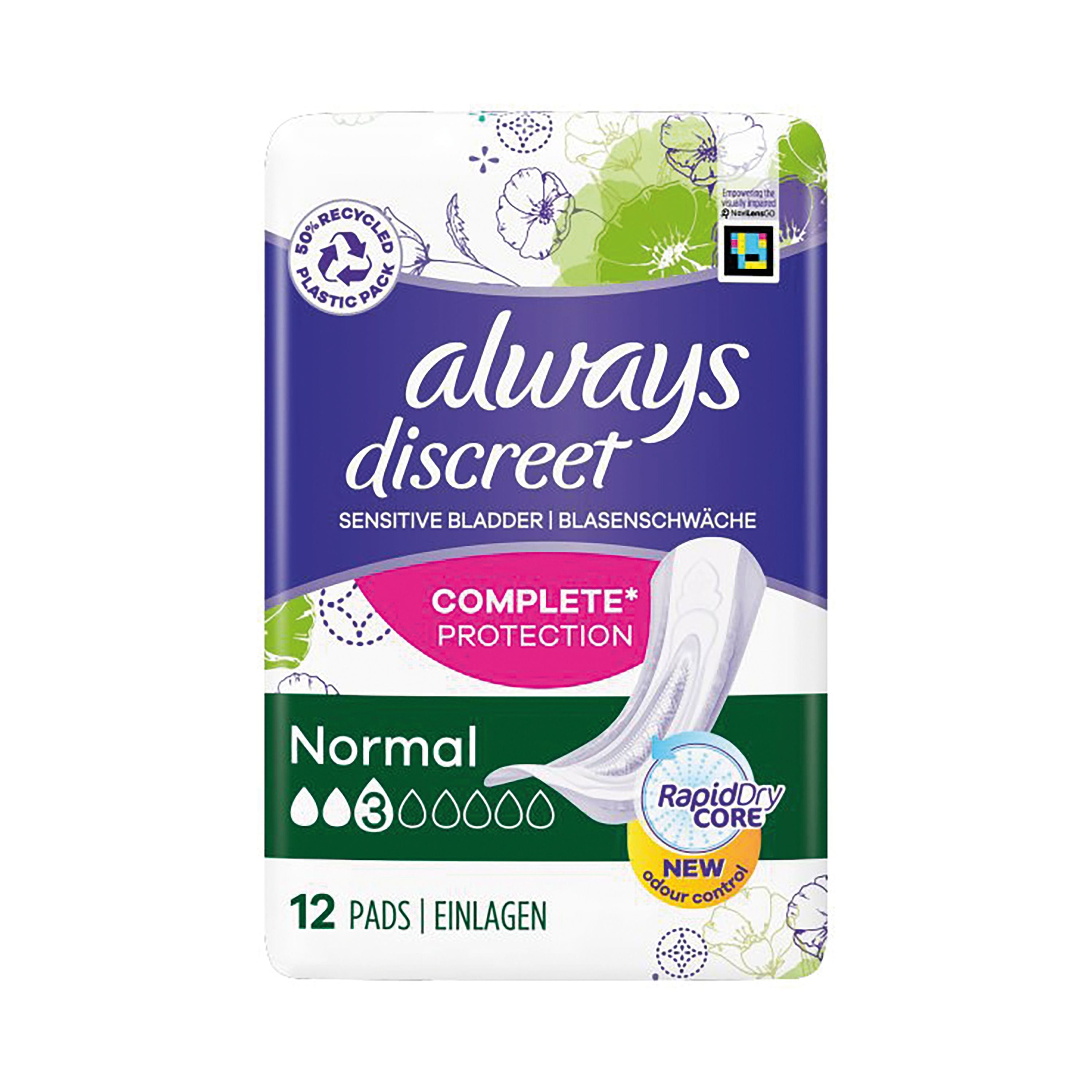 Always Discreet Normal Incontinence Pads Packed 12s – (Pack of 4)