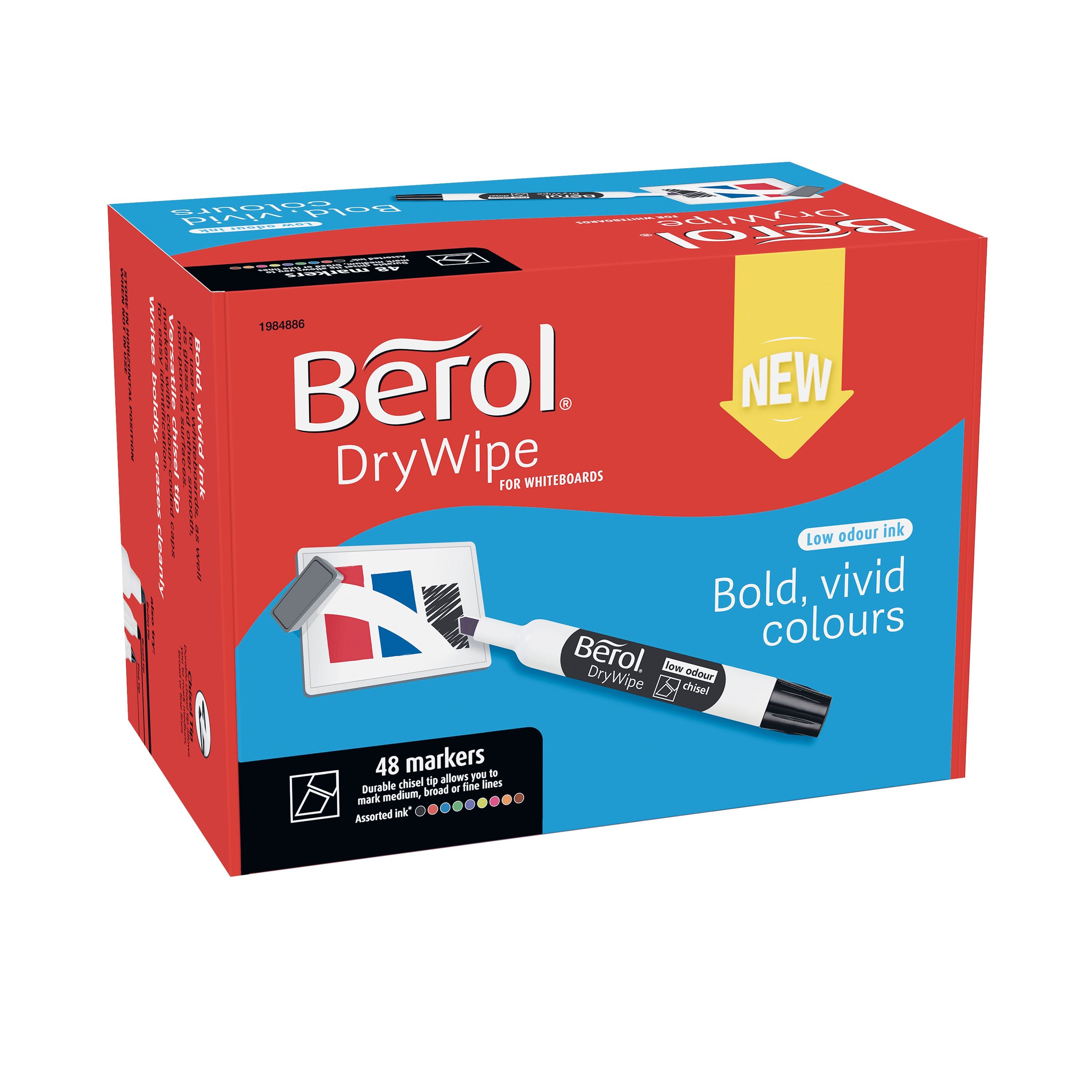 Berol Drywipe Marker Chisel Tip Assorted – (Pack of 48)