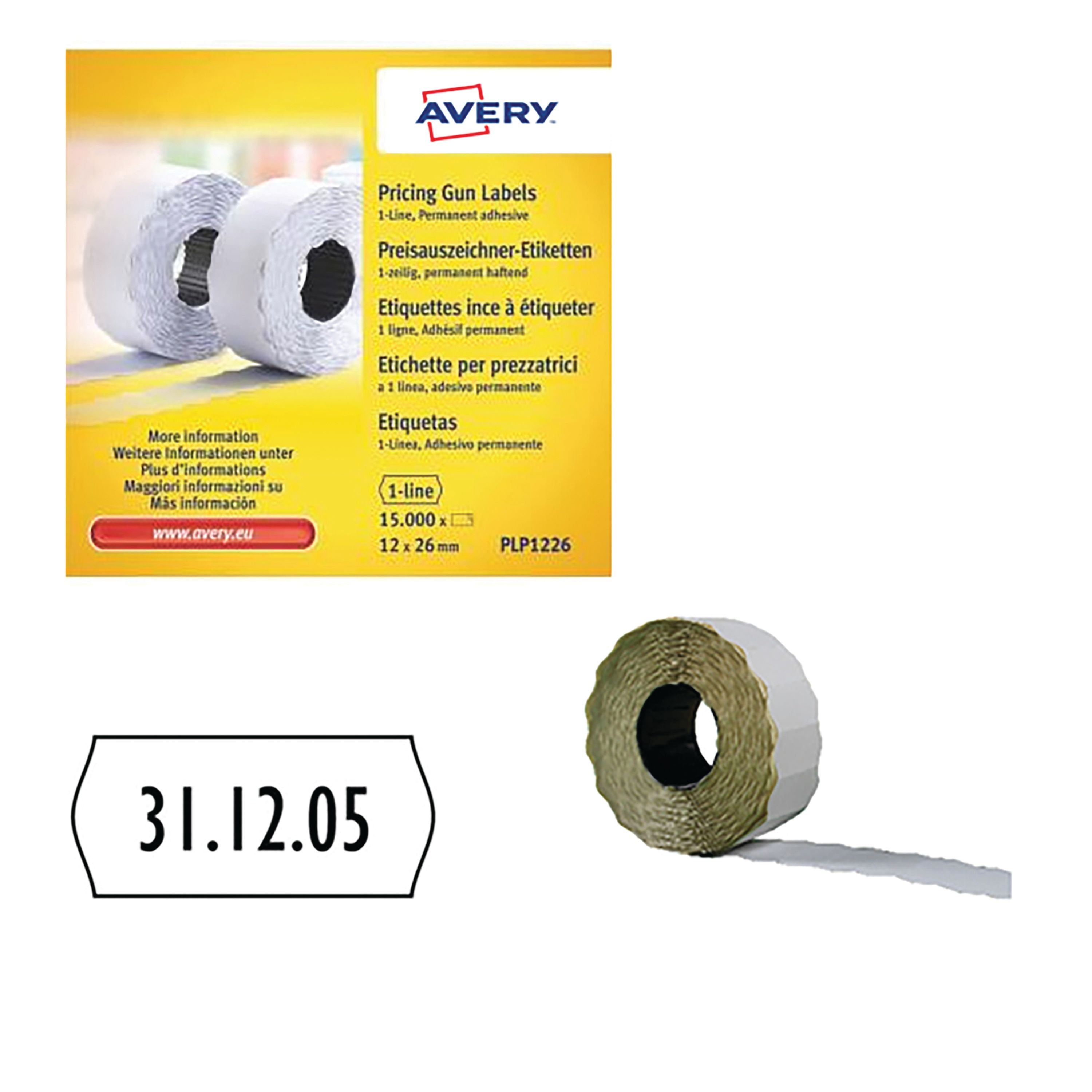 Avery Dennison 1-line Permanent Label 12x26mm White – (Pack of 15000)