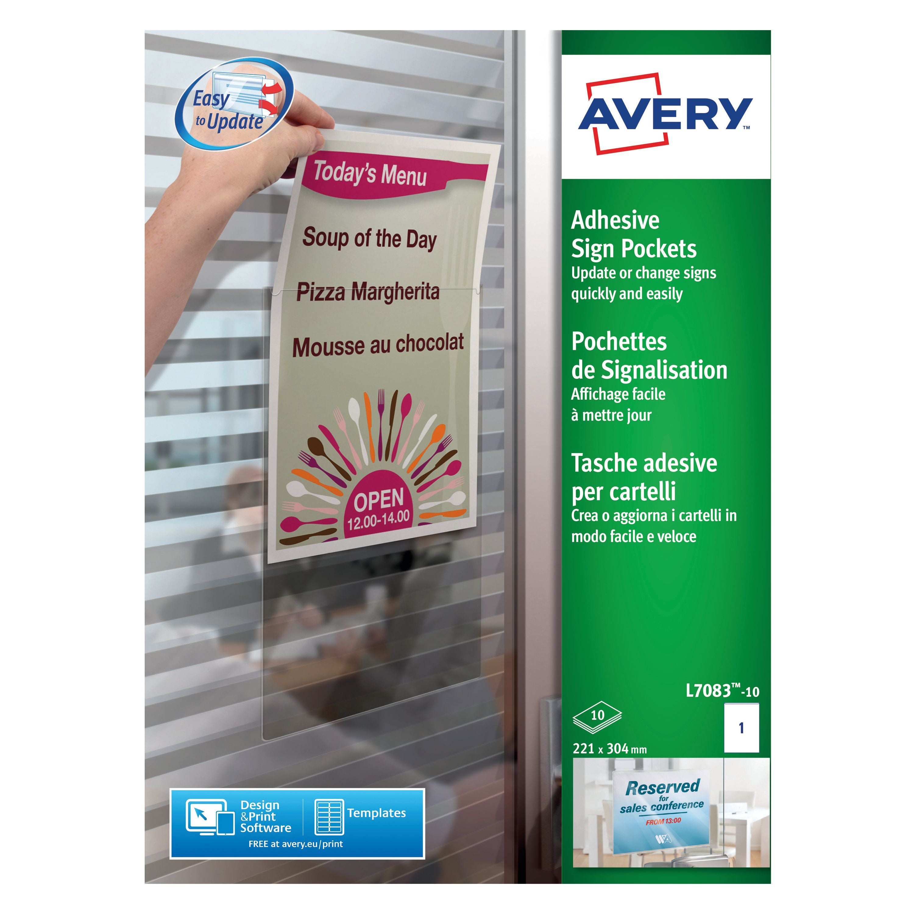 Avery Transparent Adhesive Sign Pockets A4 – (Pack of 10)