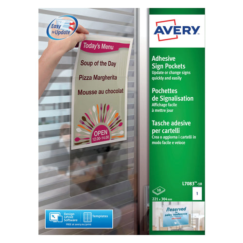 Avery Transparent Adhesive Sign Pockets A4 – (Pack of 10)