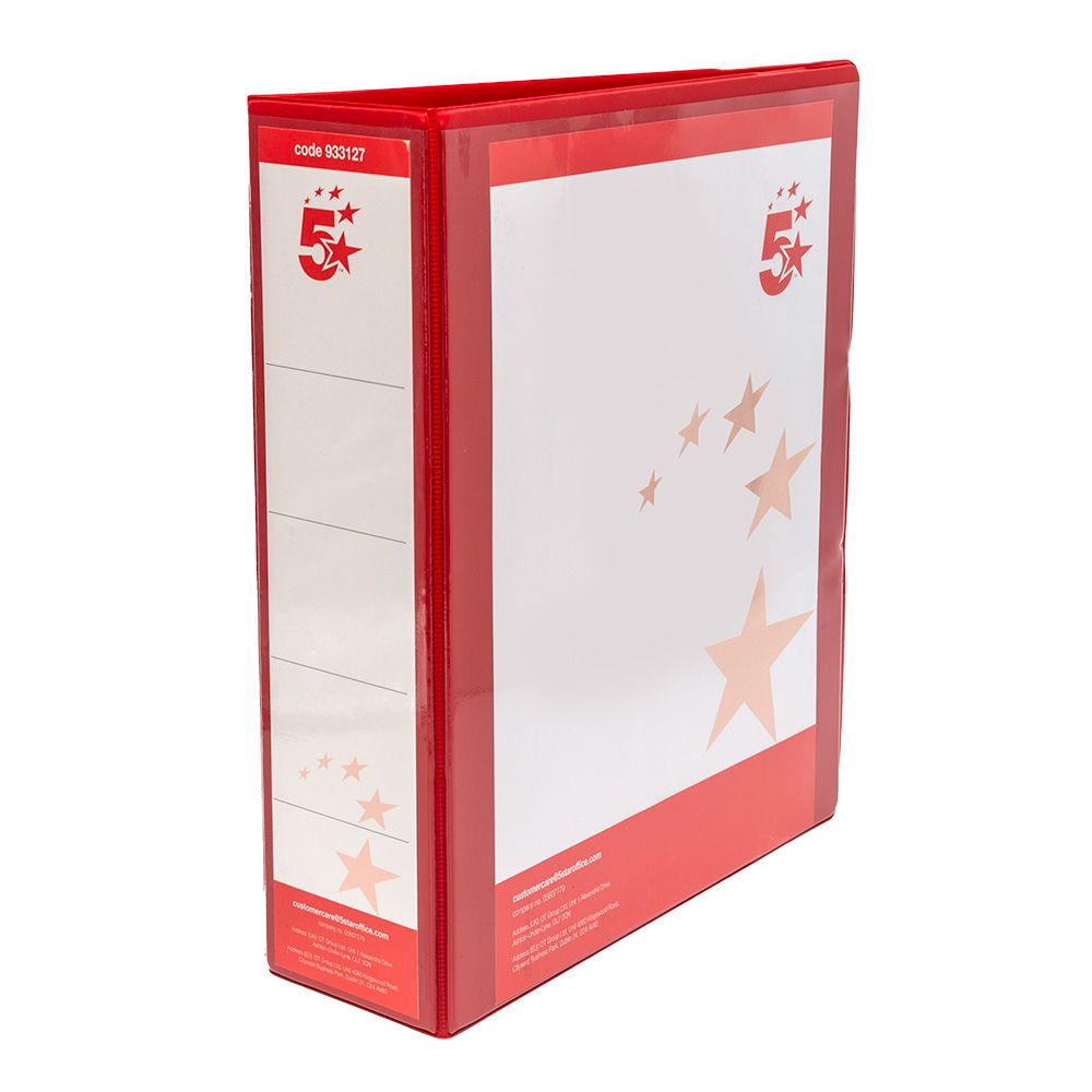 5 Star Office A4 Presentation Ring Binder Polypropylene 65mm 4d-ring Red – (Pack of 10)