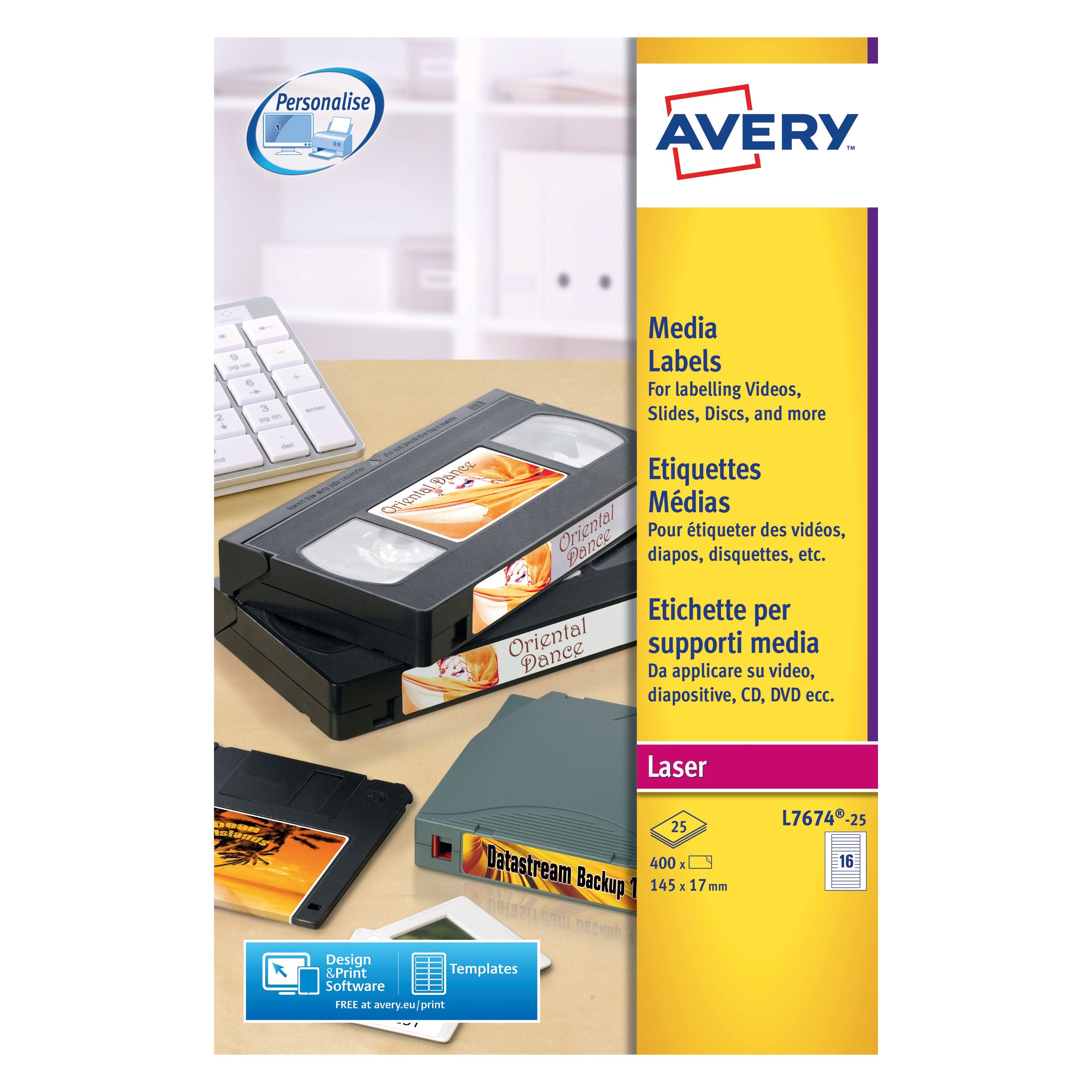 Avery Video Spine Label 145x17mm 16 Per Sheet White – (Pack of 400)