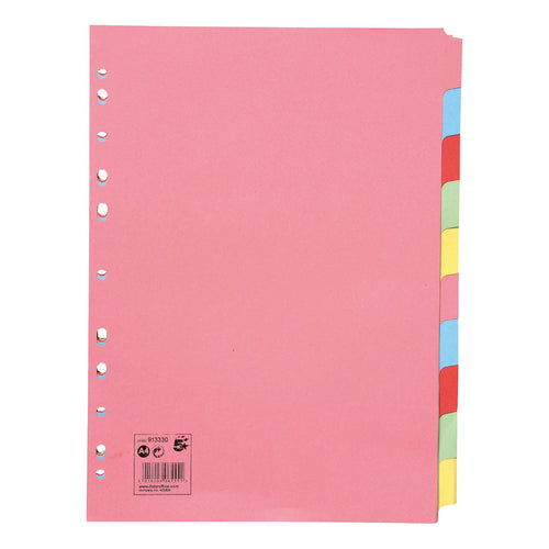 5 Star Office Subject Dividers 10-part Recycled Card Multipunched 155gsm A4 Assorted – (Pack of 25)