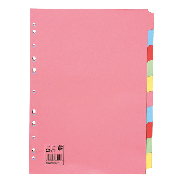 5 Star Office Subject Dividers 10-part Recycled Card Multipunched 155gsm A4 Assorted  (Pack of 25)