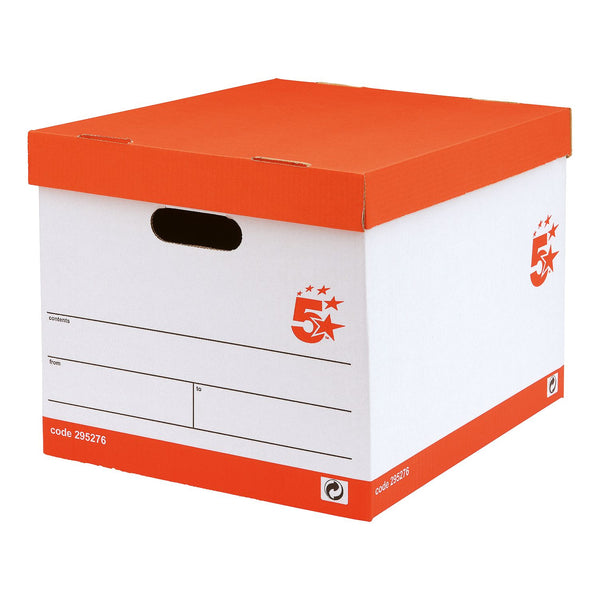 5 Star Office Storage Box/lid Self-assembly 321x392x291mm Red/white  (Pack of 10)