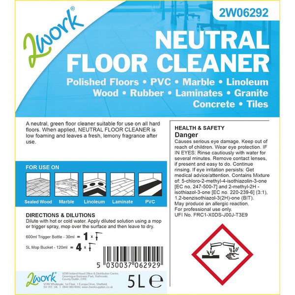 2work Neutral Floor Cleaner 5 Litre 2w06292