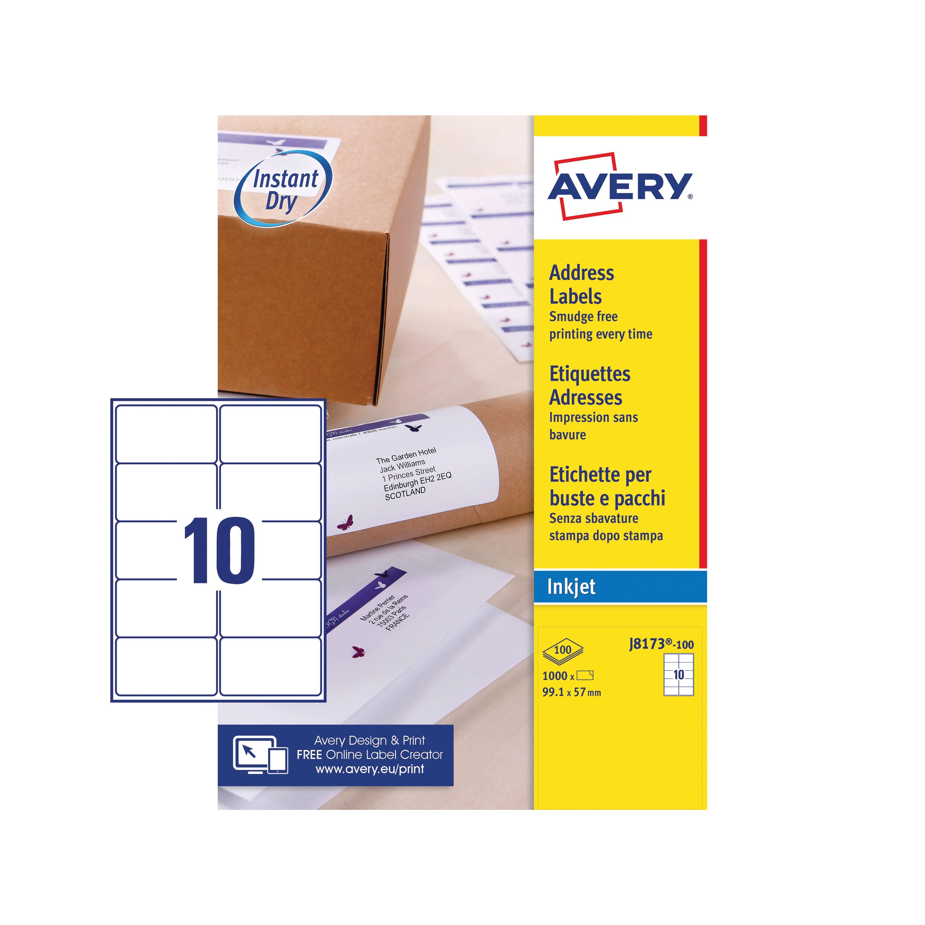 Avery Inkjet Label 99.1x57mm 10 Per Sheet White J8173 – (Pack of 1000)