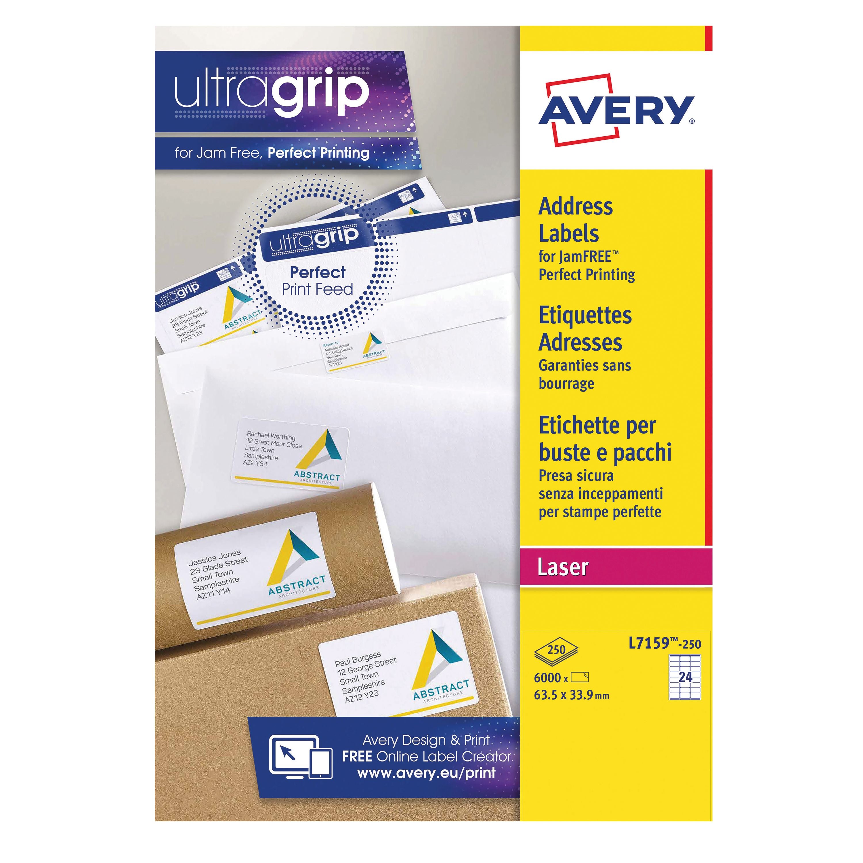 Avery Ultragrip Laser Labels 63.5x33.9mm White – (Pack of 6000)