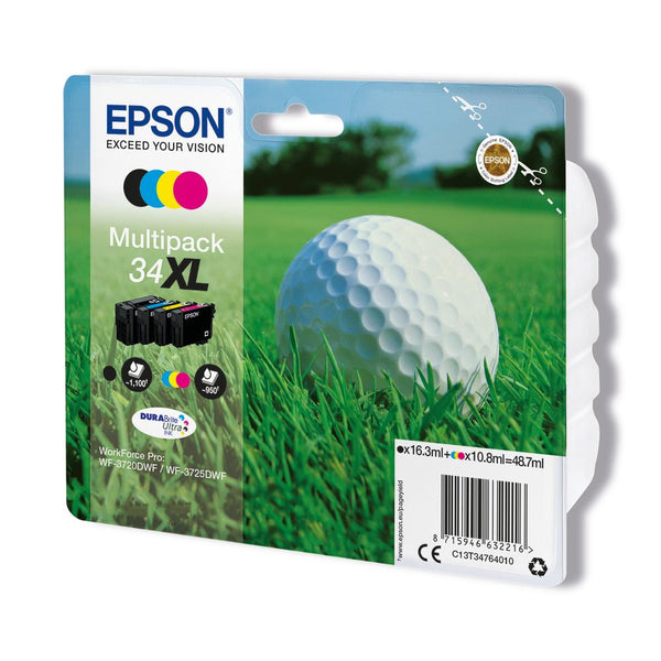 Epson 34xl Golf Ball Durabrite Ultra Ink Cartridge High Yield Cmyk Multipack C13t34764010