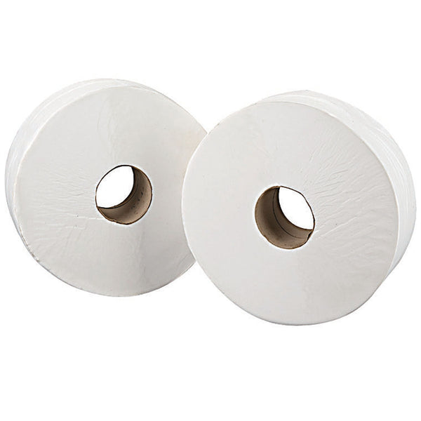 2WORK Jumbo Toilet Roll 2-ply White 92mmx410m Core 76mm  (Pack of 6)