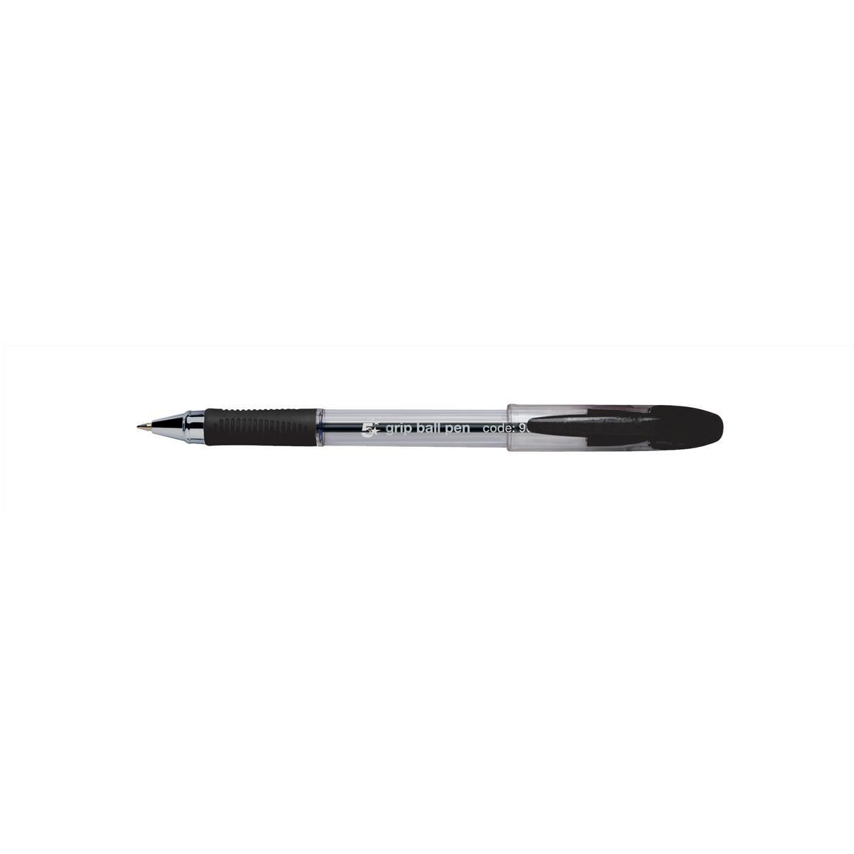 5 Star Rubber Grip Ball Pen Medium 1mm Tip 0.5mm Line Black – (Pack of 12)