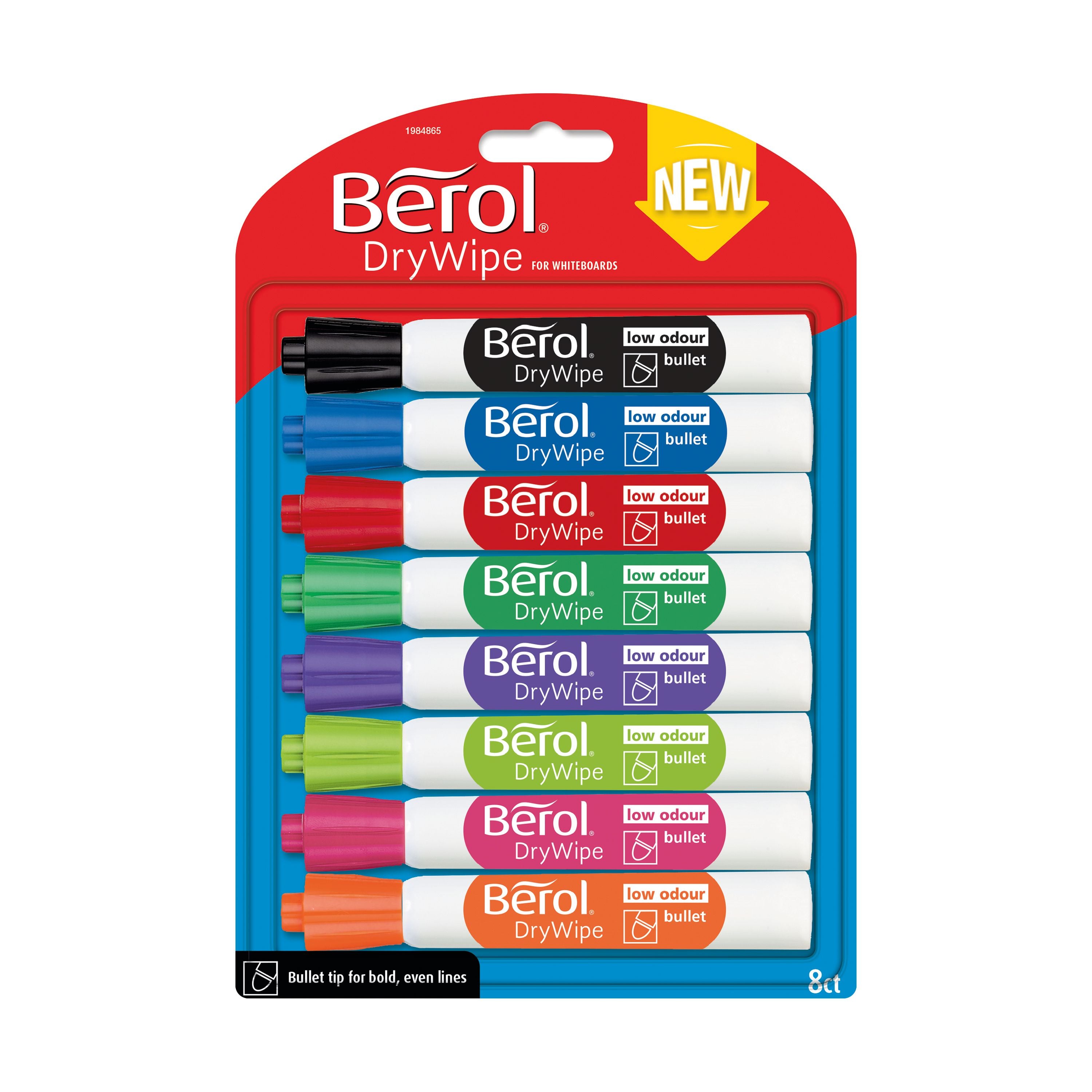 Berol Drywipe Marker Bullet Tip Assorted – (Pack of 8)