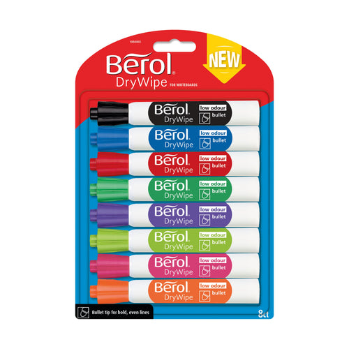 Berol Drywipe Marker Bullet Tip Assorted – (Pack of 8)