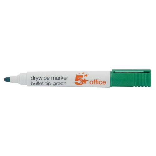 5 Star Office Drywipe Marker Xylene/Toluene-free Bullet Tip 3mm Line Green – (Pack of 12)