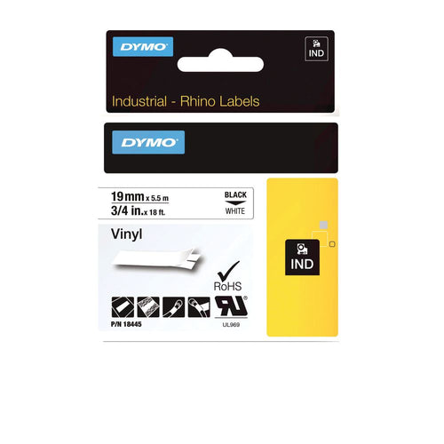 Dymo 18445 Rhino Label Printer Tape 19mmx5.5m Black On White S0718620
