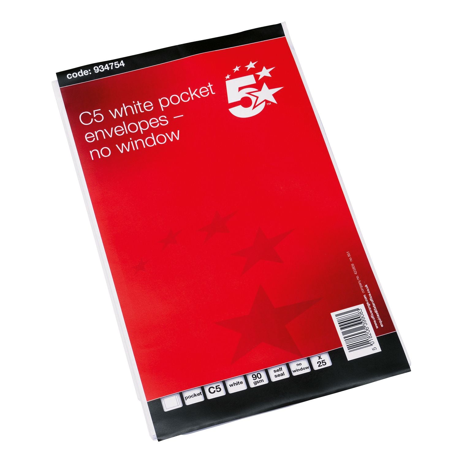 5 Star Office Envelopes Pocket Self Seal 90gsm C5 229x162mm White – (Pack of 25)