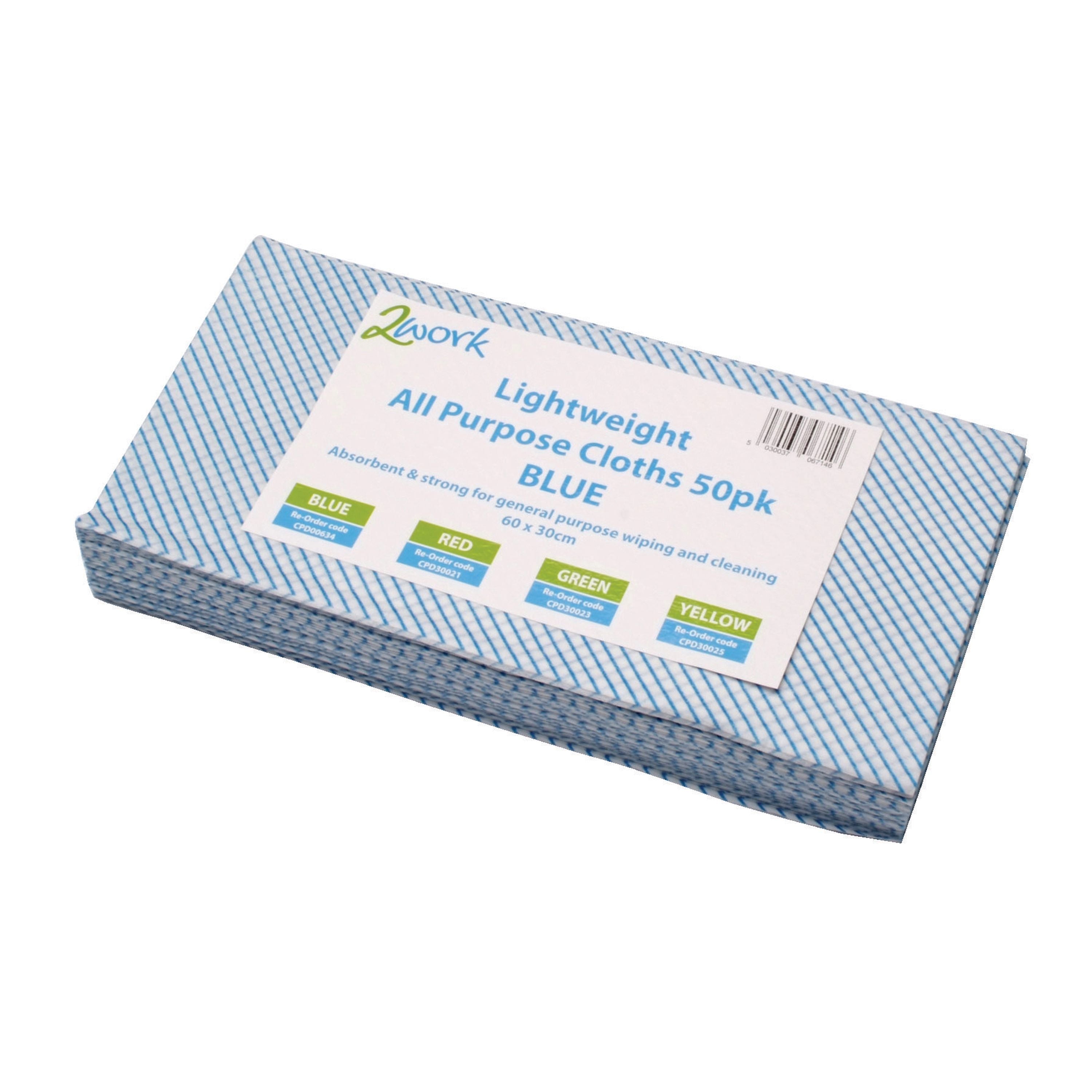 2WORK Lightweight All Purpose Cloth Blue 600x300mm – (Pack of 50)