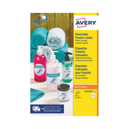 Avery Removable Labels Round 63.5mm Diameter 8 Per Sheet White – (Pack of 200)