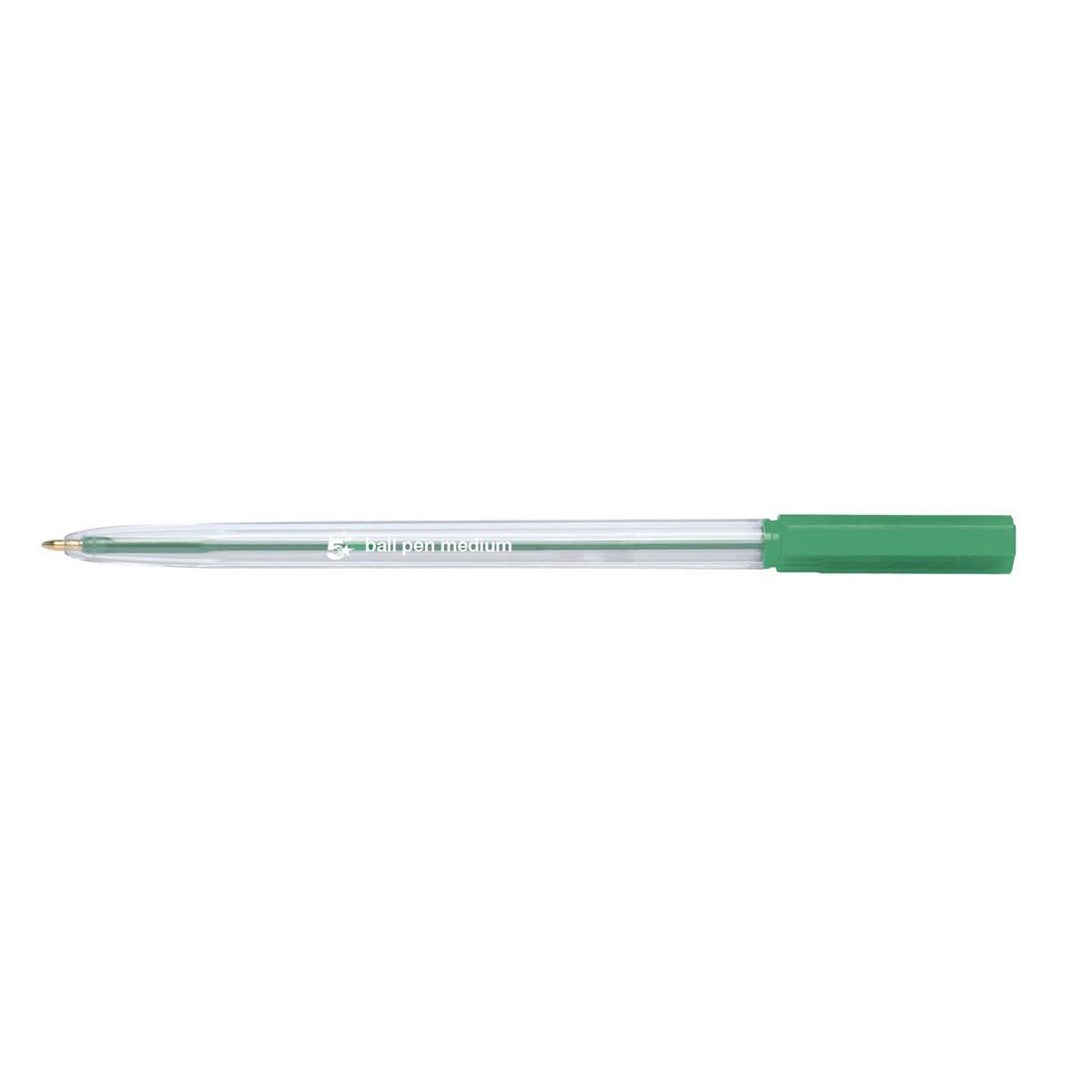 5 Star Office Ball Pen Clear Barrel Medium 1mm Tip 0.7mm Line Green – (Pack of 20)