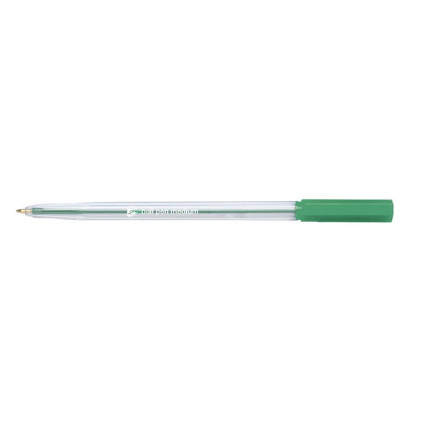 5 Star Office Ball Pen Clear Barrel Medium 1mm Tip 0.7mm Line Green  (Pack of 20)
