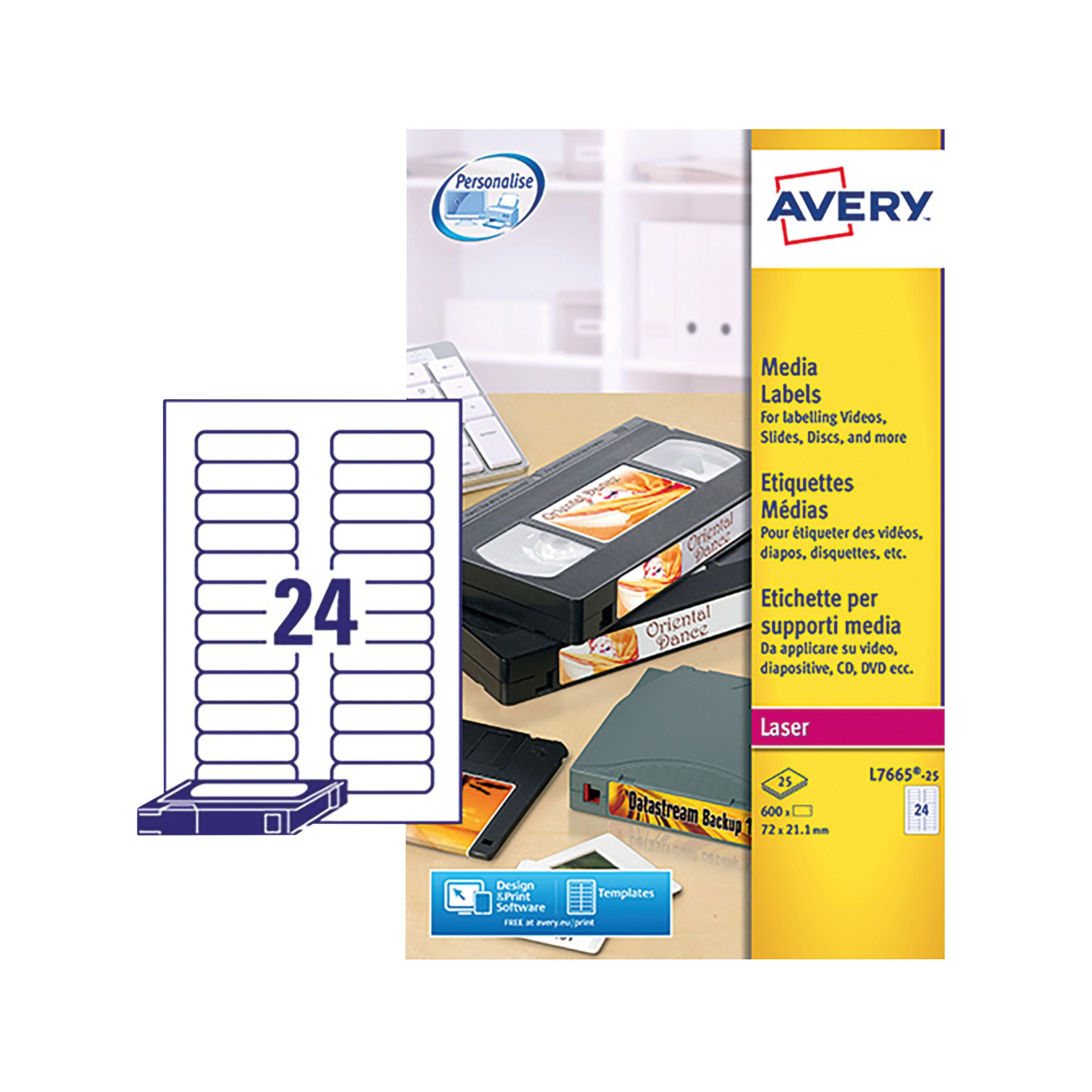 Avery Mini Data Cartridge Label 72x21.1mm White L7665-25 – (Pack of 600)