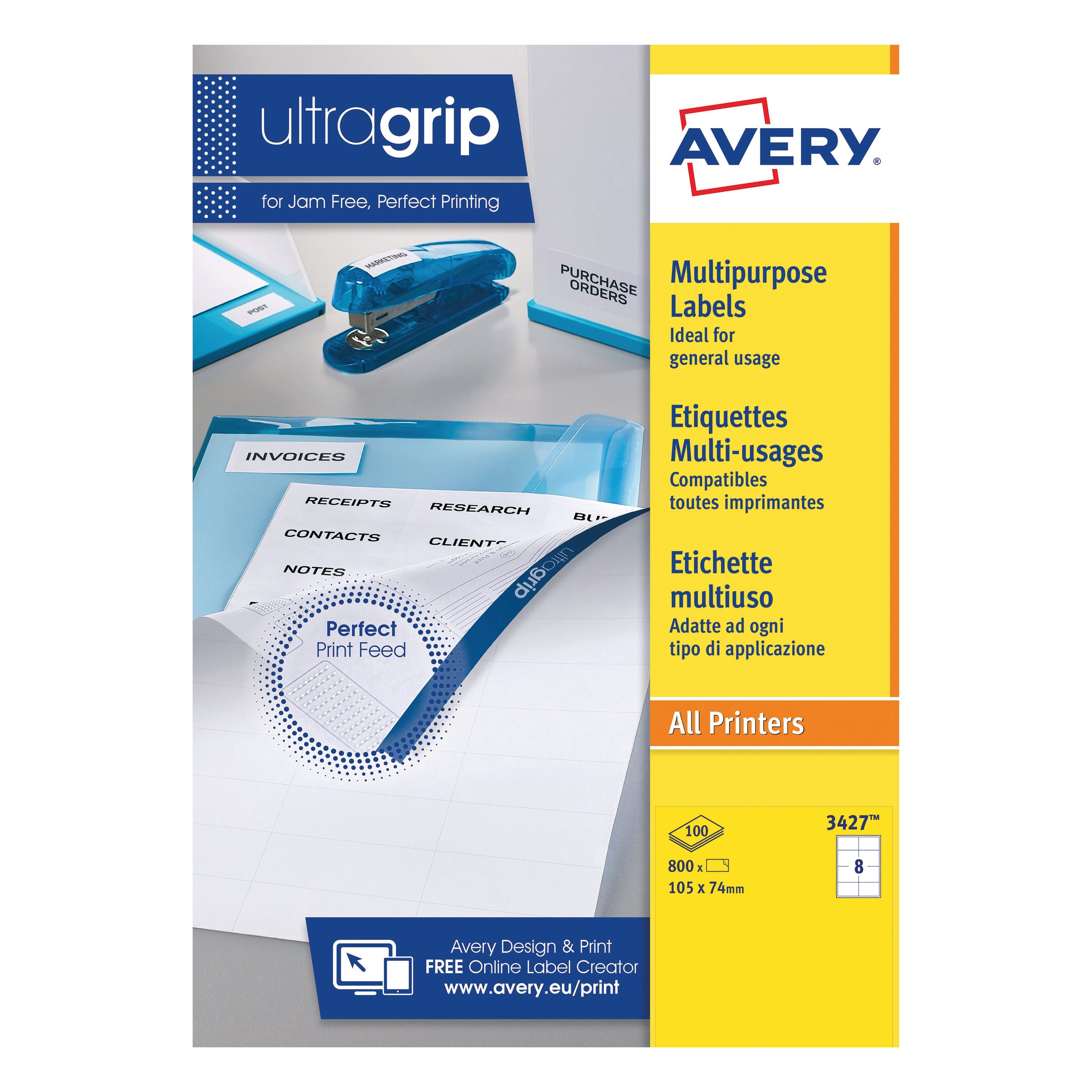 Avery Ultragrip Multipurpose Labels 105x74mm 8 Per Sheet White – (Pack of 800)
