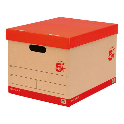 5 Star Office Storage Box With Lid Self-assembly Kraft 321x392x291mm Red/brown – (Pack of 10)
