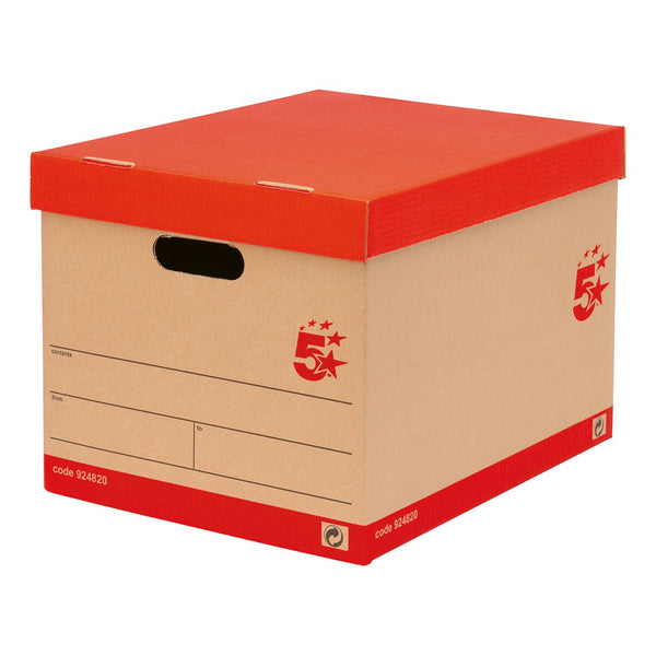 5 Star Office Storage Box With Lid Self-assembly Kraft 321x392x291mm Red/brown  (Pack of 10)
