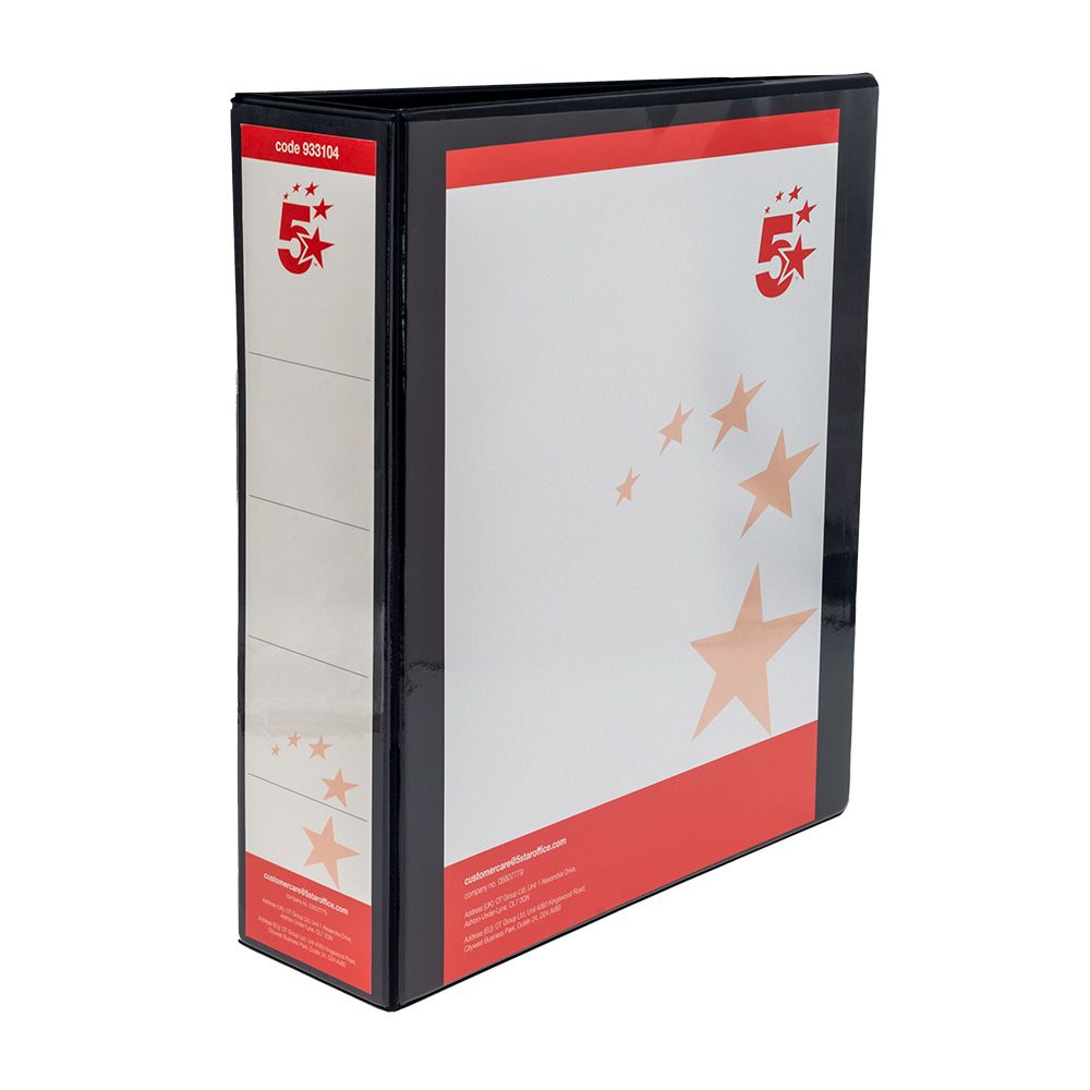 5 Star Office A4 Presentation Ring Binder Polypropylene 65mm 4d-ring Black – (Pack of 10)
