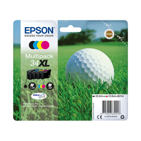 Epson 34xl Golf Ball Durabrite Ultra Ink Cartridge High Yield Cmyk Multipack C13t34764010
