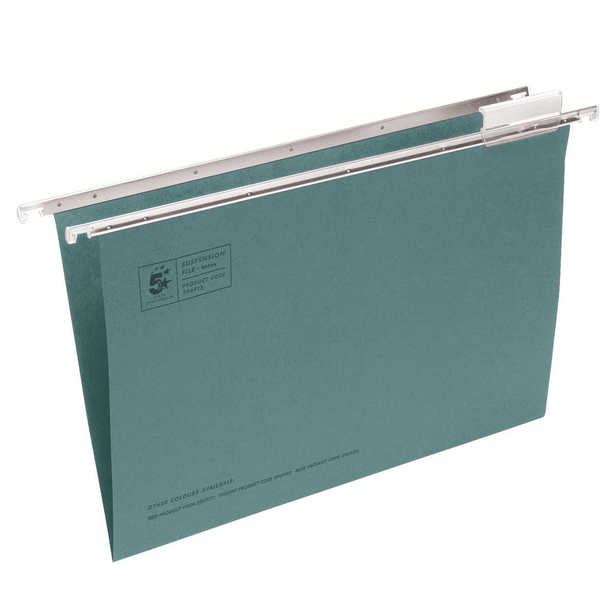 5 Star Office Suspension File Tabs Inserts Manilla 15mm V-base 180gsm Foolscap Green – (Pack of 50)