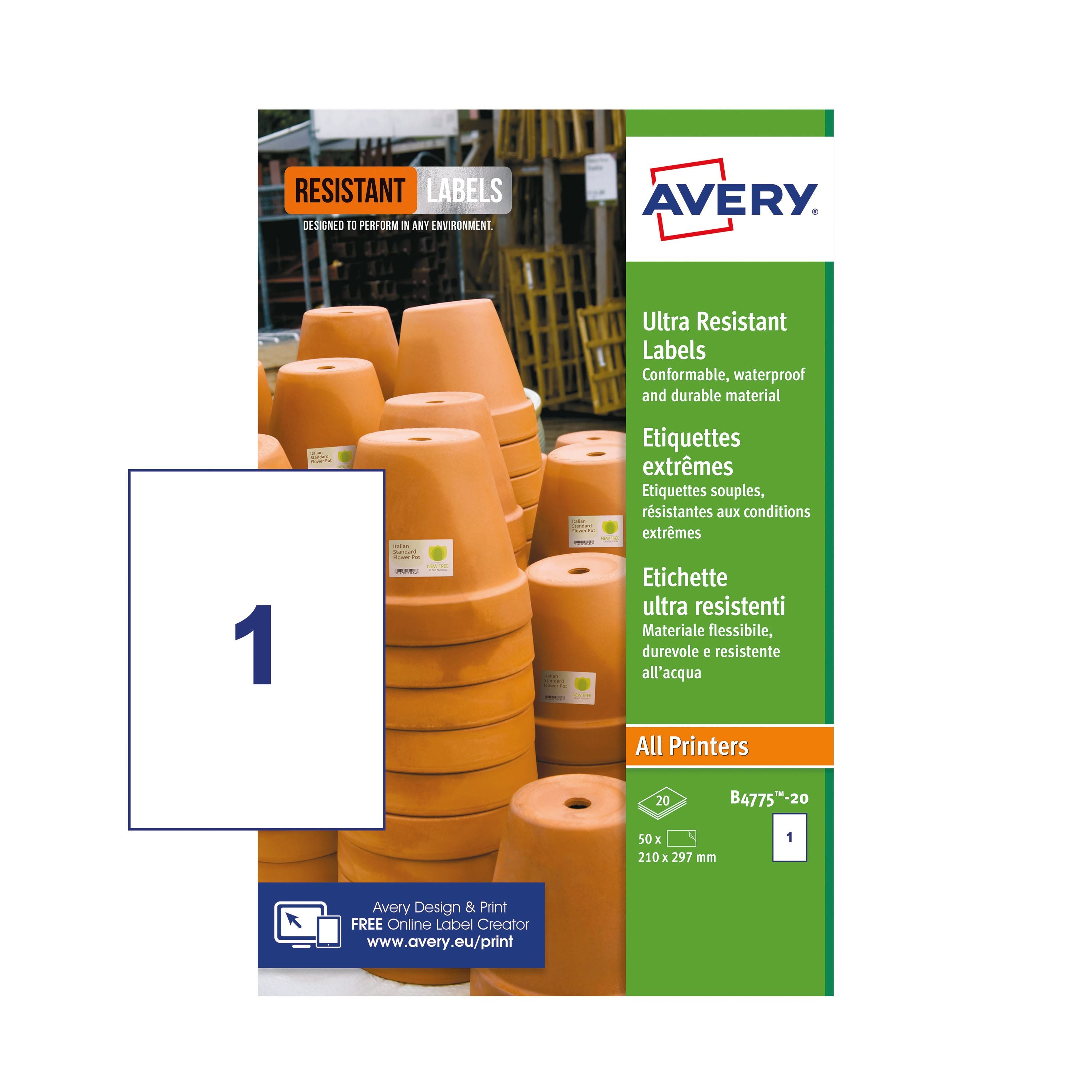 Avery Ultra Resistant Labels 210x297mm – (Pack of 20)