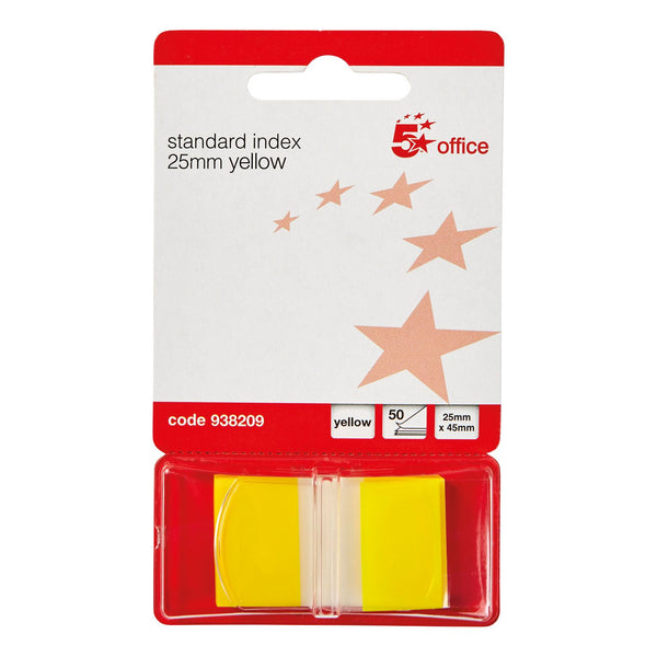5 Star Office Standard Index Flags 25x45mm Yellow - (Pack of 5)