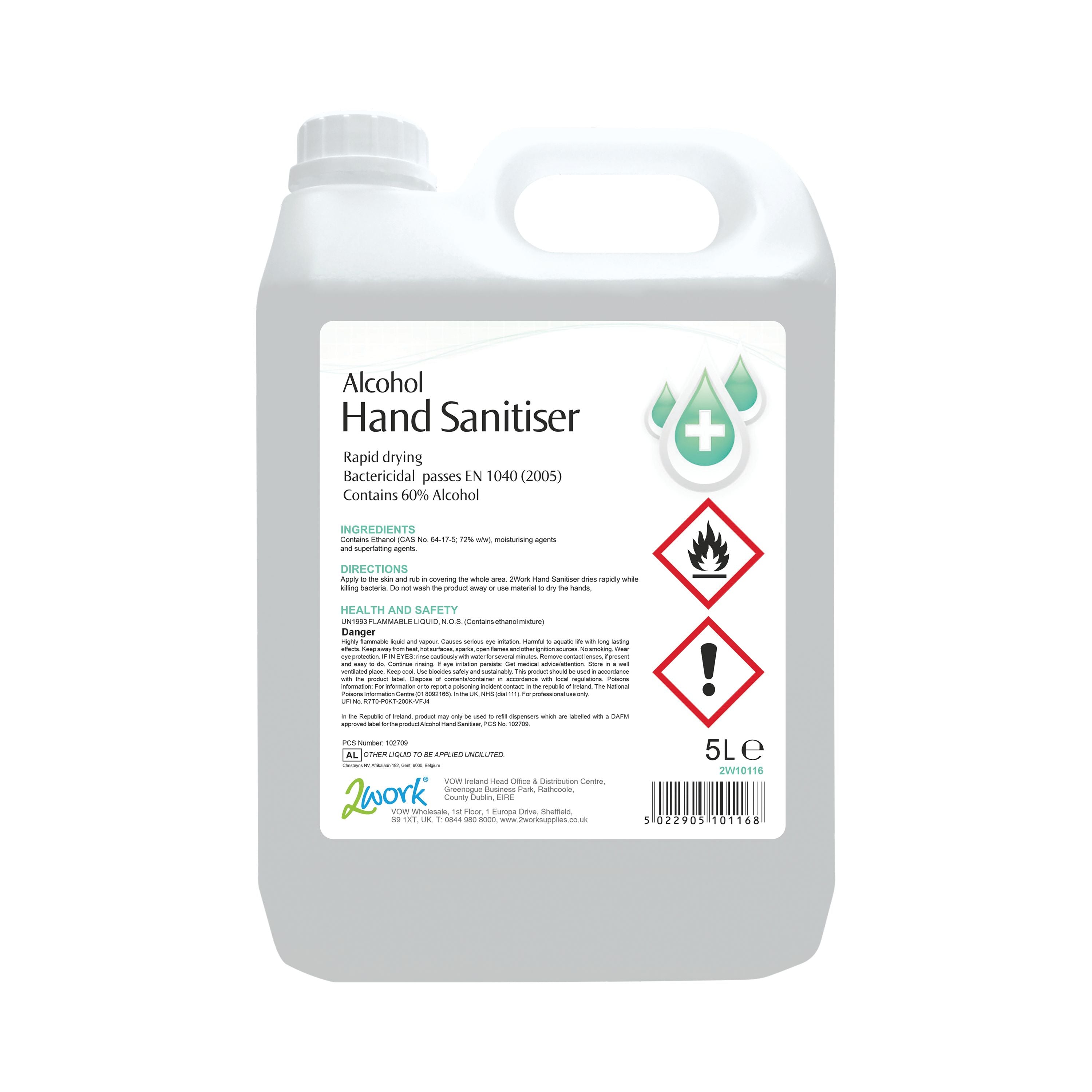 2work Alcohol Hand Sanitiser 5 Litre (pack Of 2) 2w10116