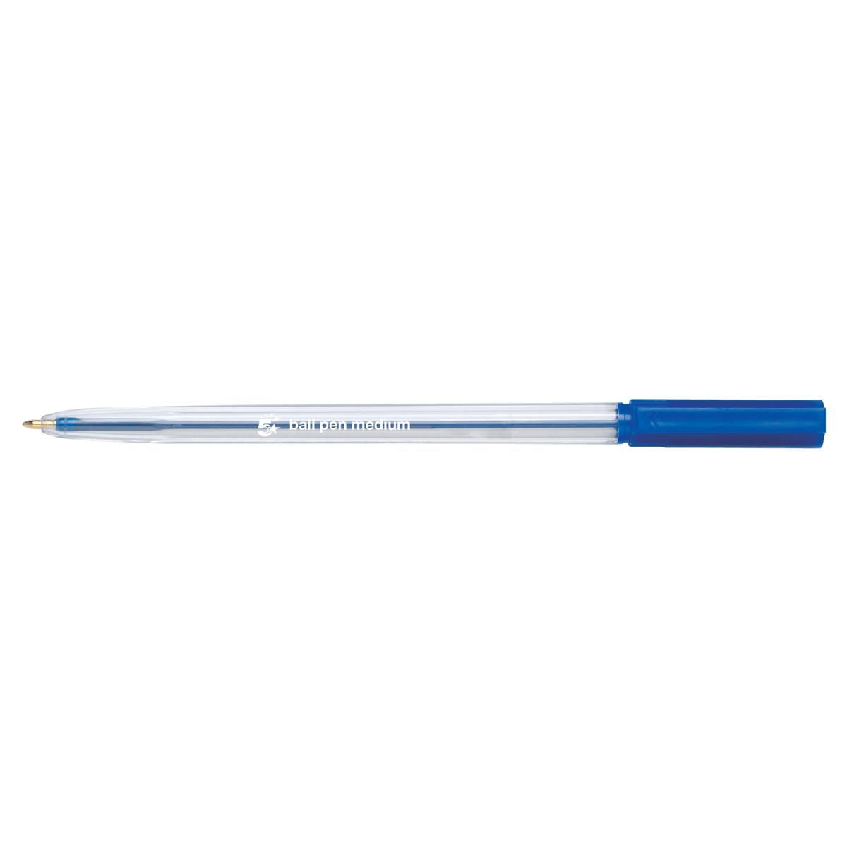 5 Star Office Ball Pen Clear Barrel Medium 1mm Tip 0.7mm Line Blue – (Pack of 20)