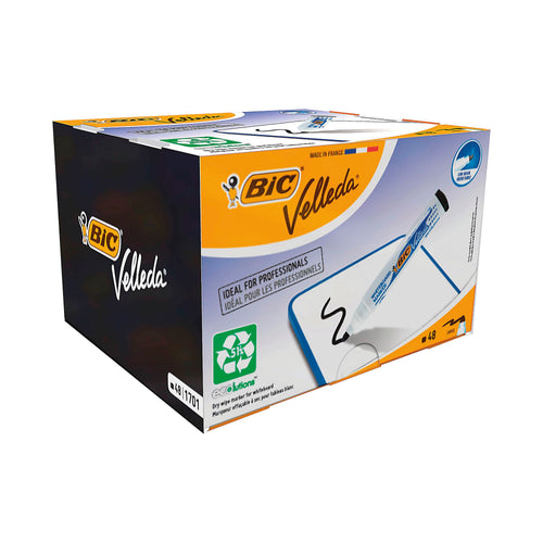 Bic Velleda 1701 Drywipe Marker Bullet Tip Black – (Pack of 48)