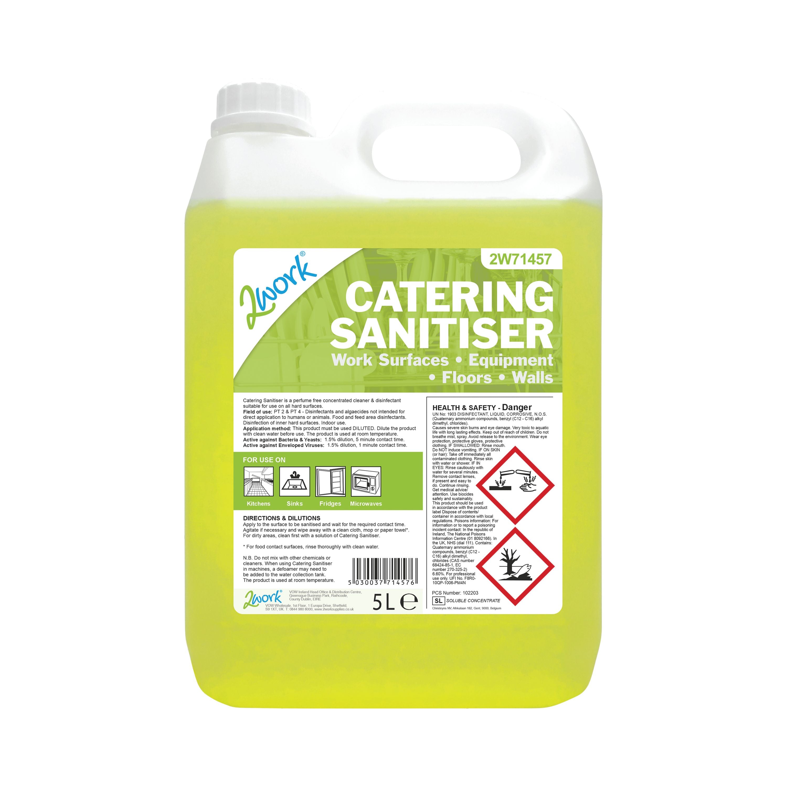 2work Catering Sanitiser Odourless 5 Litre 2w71457