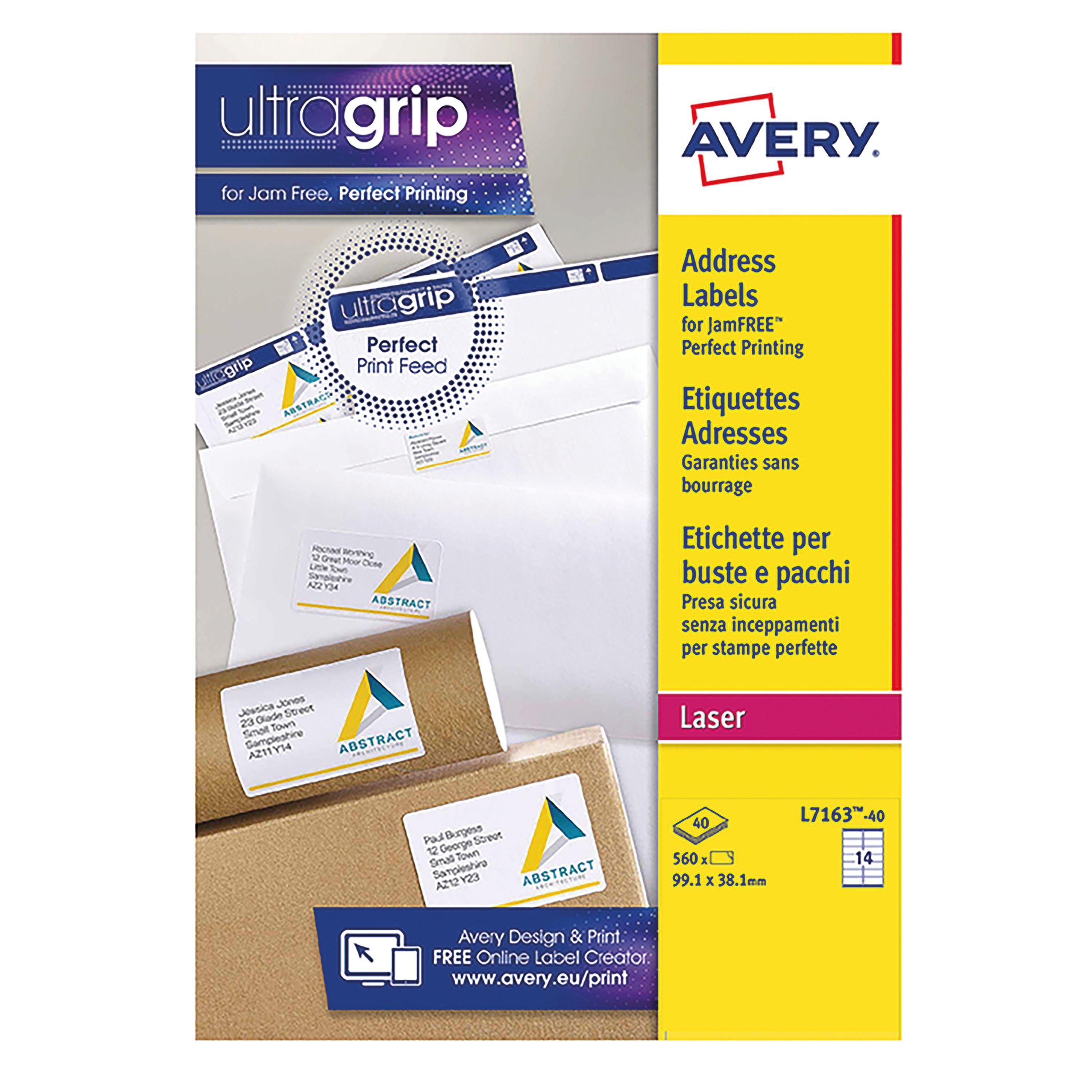 Avery Ultragrip Laser Labels 99.1x38.1mm White – (Pack of 560)